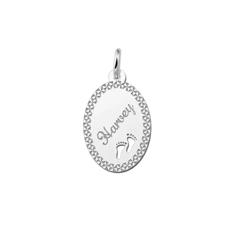 Zilveren hanger met twee voetjes graveren sierrand - 14 x 19 mm - Small