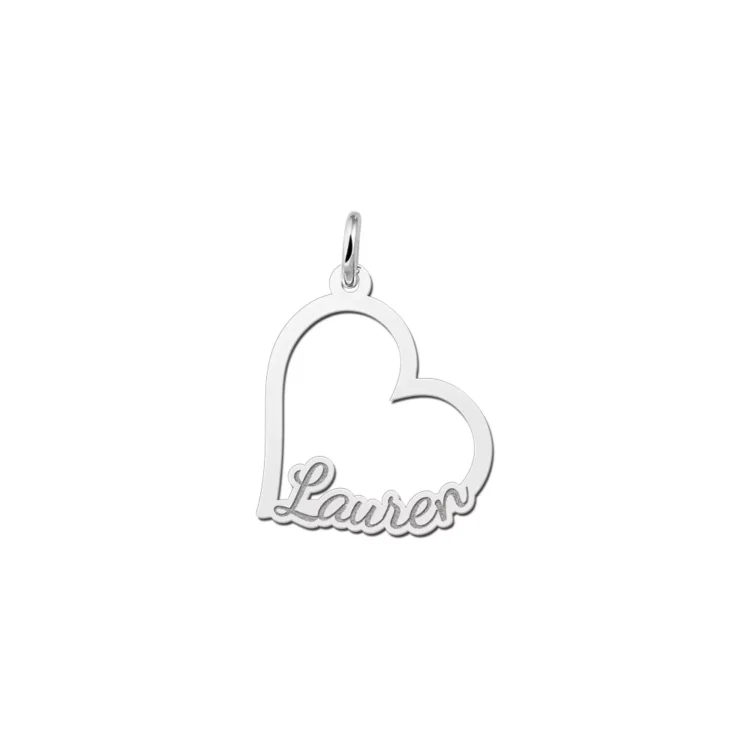 Zilveren hart hanger naam Gegraveerd