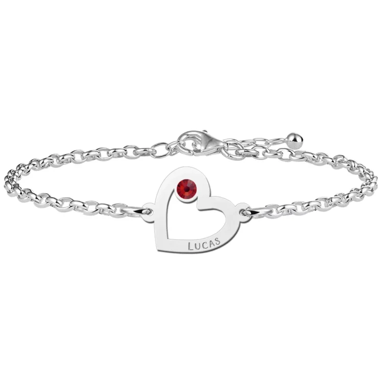Gegraveerde Zilveren hartjes armband met steentje