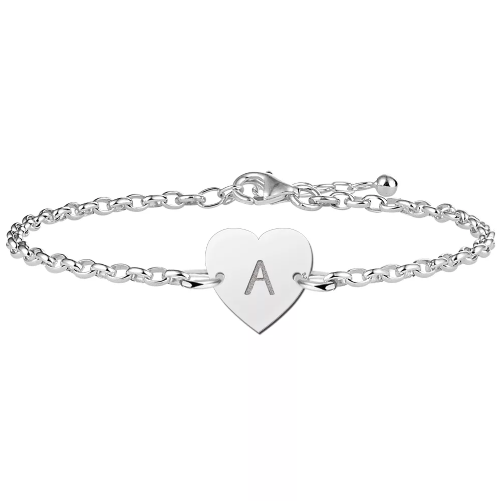 Gegraveerde Zilveren initial armband hart