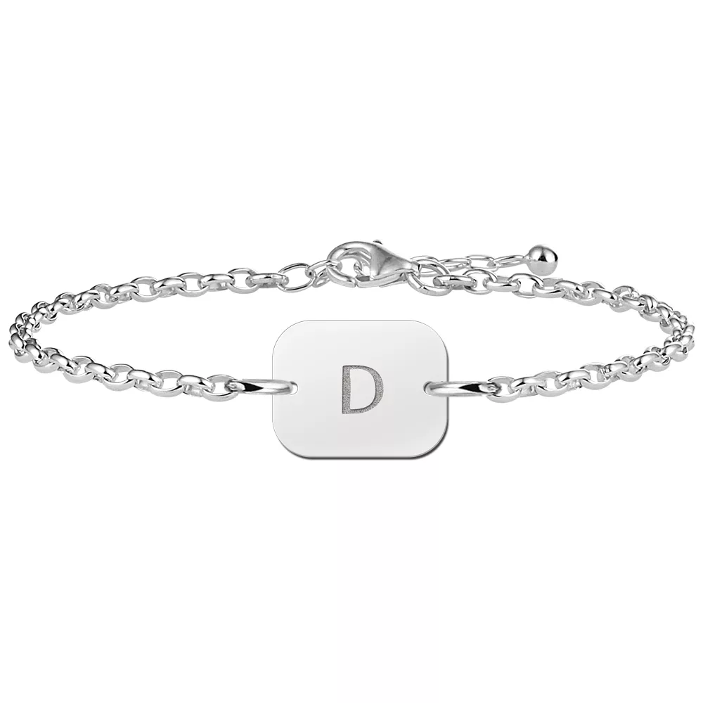Gegraveerde Zilveren initial armband rechthoek