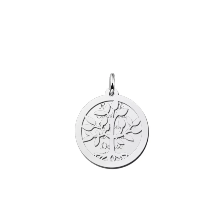 Gegraveerde Zilveren levensboomketting met twee schijven Gegraveerd