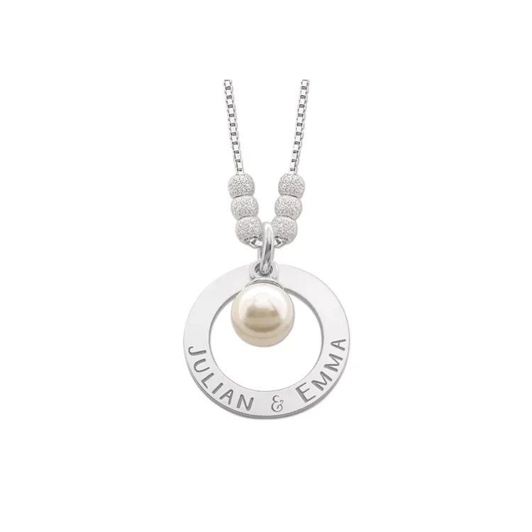 Zilveren mama ketting met parel Gegraveerd