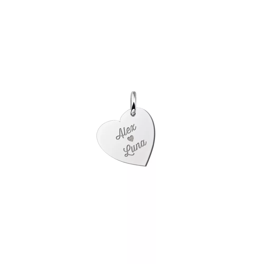 Zilveren minimalistische hart hanger met namen