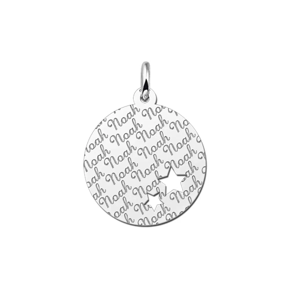 Zilveren hanger rond met sterren repeat – 19 x 19 mm – Large