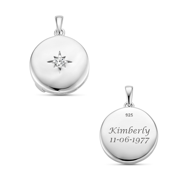 Zilveren rond medaillon met een steen - Names4ever