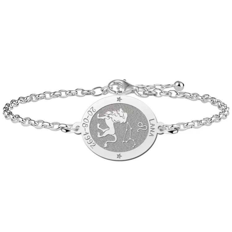 Gegraveerde Zilveren sterrenbeeld armband ovaal Leeuw