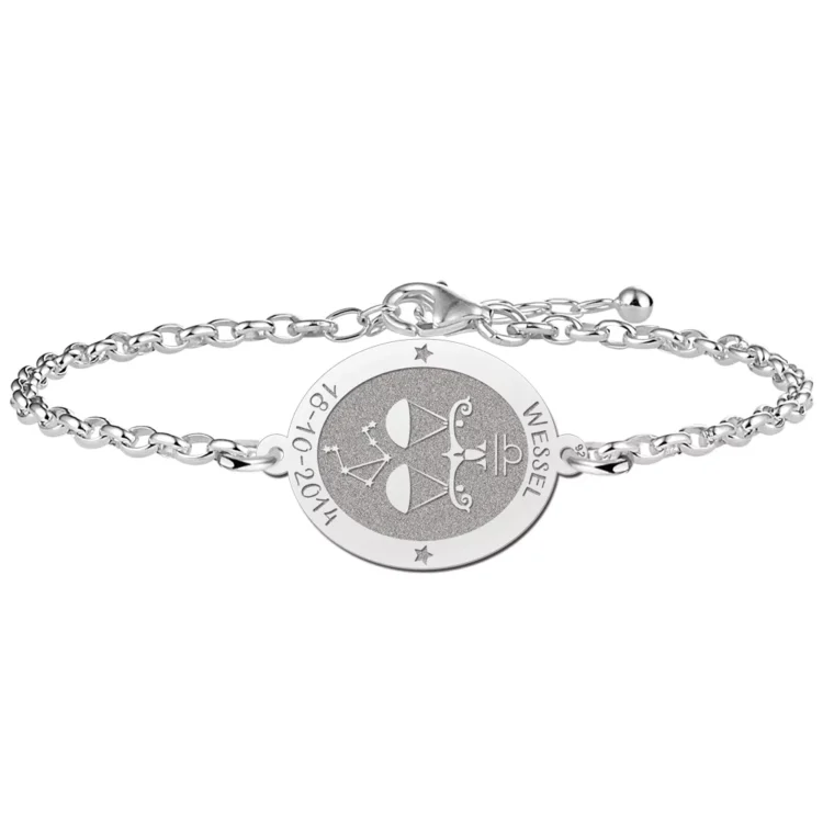 Gegraveerde Zilveren sterrenbeeld armband ovaal Weegschaal