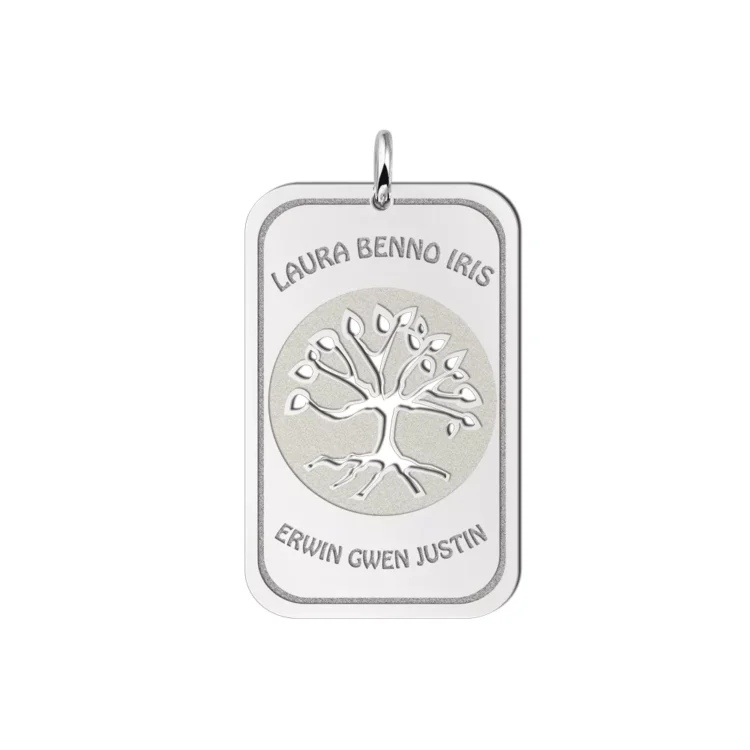 Gegraveerde Zilveren Tree of Life dog tag met namen
