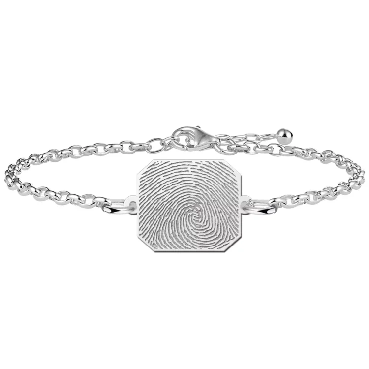 Zilveren Vingerafdruk Armband Met Rechte Achtthoek Gegraveerd