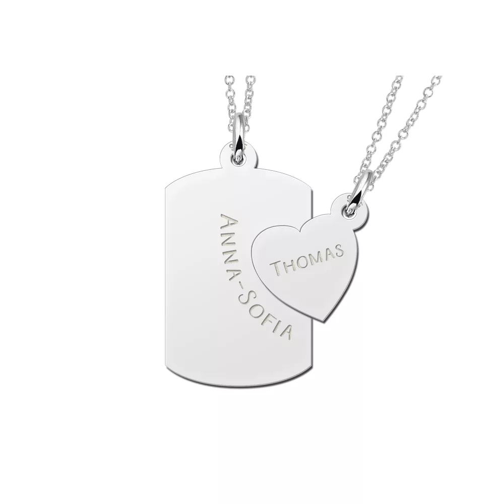 Zilveren vriendschapshanger Dogtag en Hart Gegraveerd