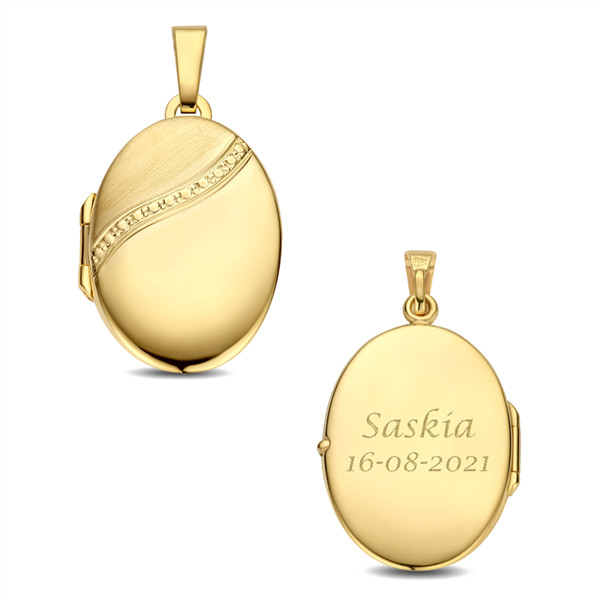 Gouden ovaal medaillon met zier lijn - Names4ever