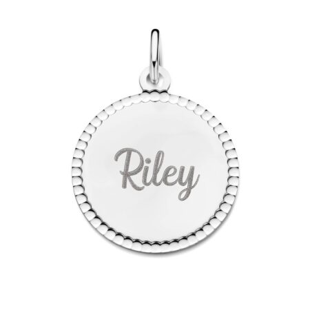 Zilveren Ronde Hanger met Naam en Sierrand