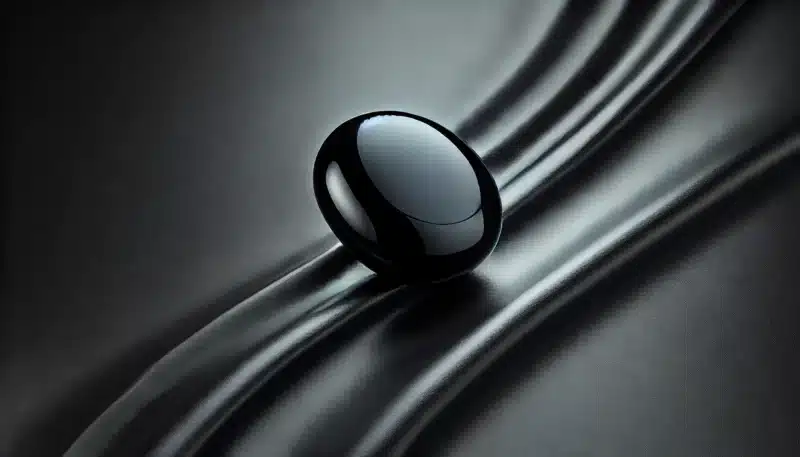 Hoogwaardige afbeelding van een Onyx edelsteen, de alternatieve geboortesteen voor februari, met een diepe zwarte kleur en een gladde, gepolijste oppervlakte op een elegante achtergrond.
