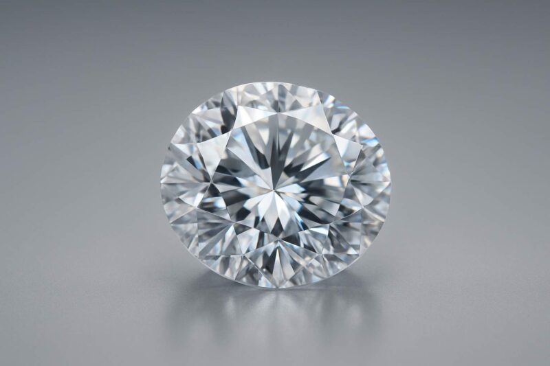 Ronde geslepen diamant als geboortesteen van april, symbool voor zuiverheid, kracht en eeuwige liefde.