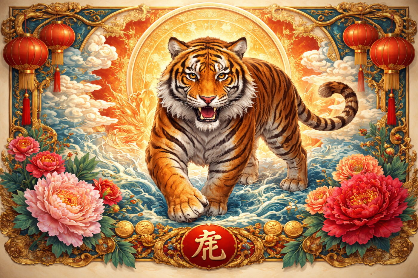 Chinese sterrenbeeld Tijger met krachtige tijger in traditionele Chinese stijl, symbool voor moed en bescherming